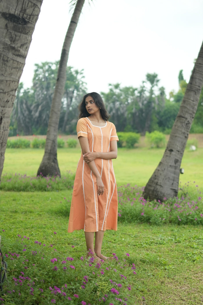 Lugano - Peach Cotton Poplin Striped Dress