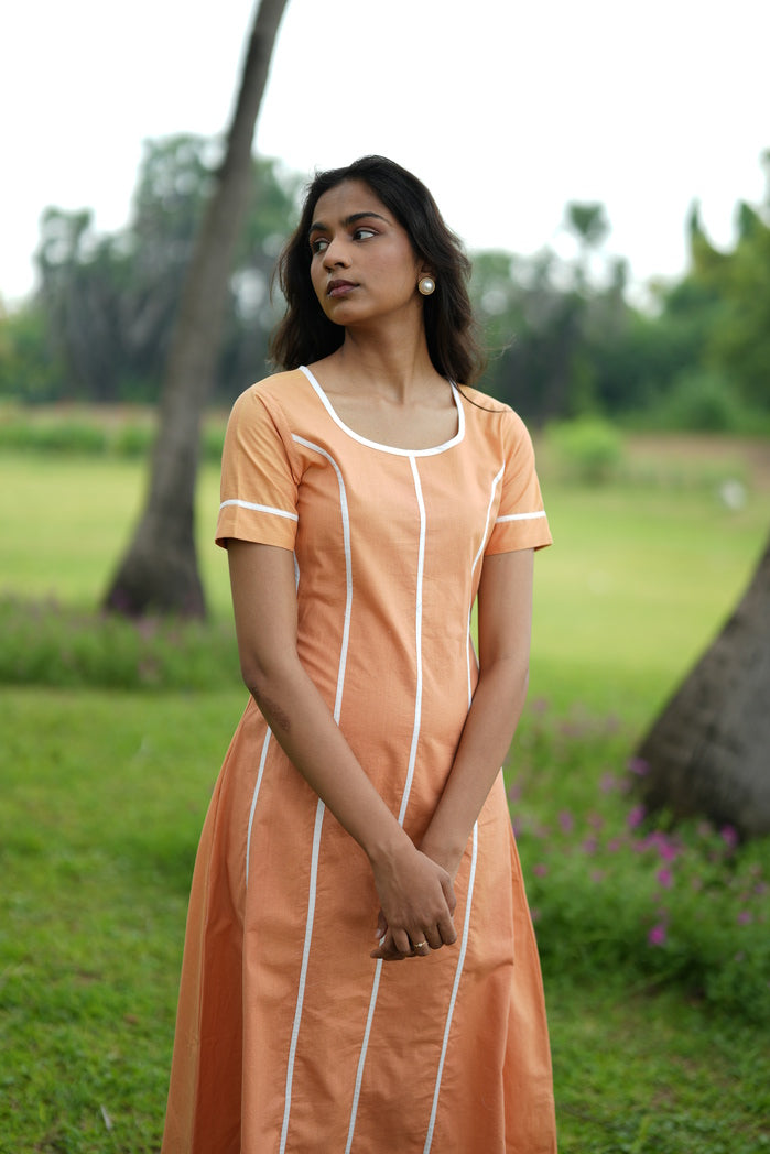 Lugano - Peach Cotton Poplin Striped Dress