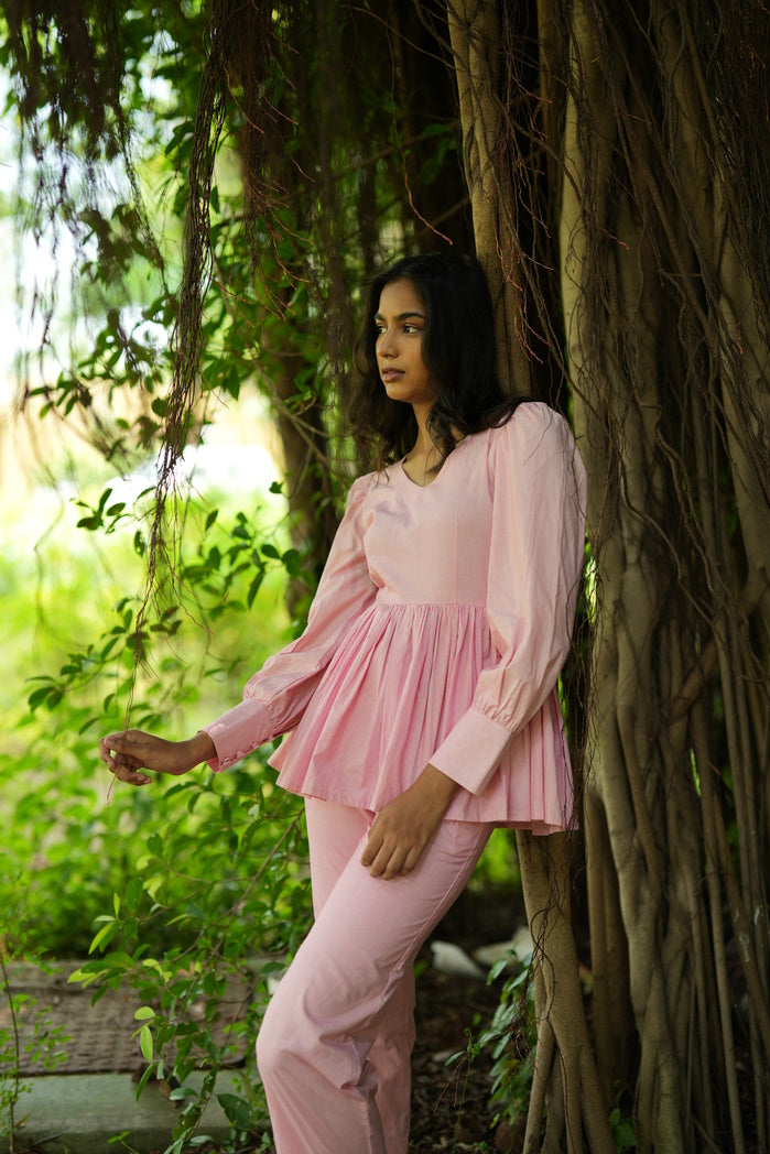 La Paz - Baby Pink Cotton Poplin Peplum Set