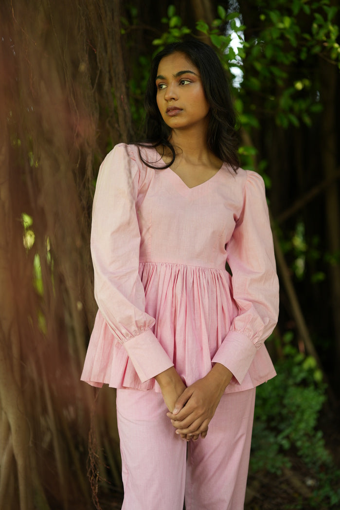 La Paz - Baby Pink Cotton Poplin Peplum Set