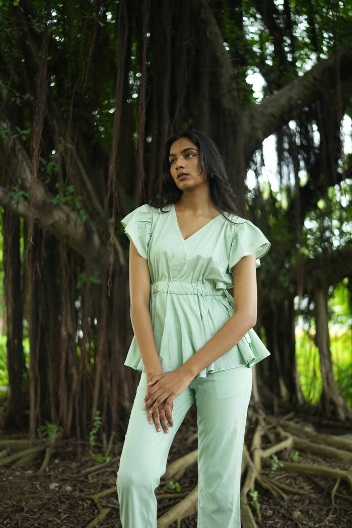Sao Paulo - Mint Green Cotton Poplin Peplum Set