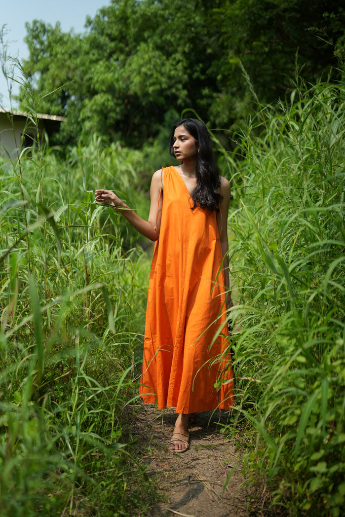 Manila - Orange Cotton Poplin String Dress