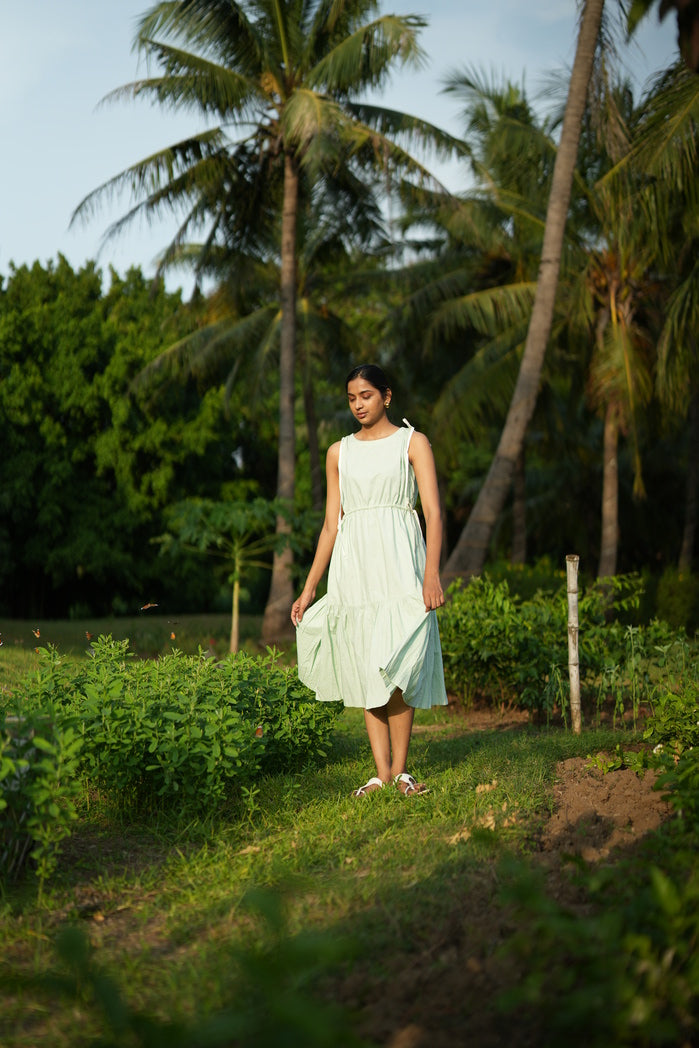 Camille - Pastel Mint Green Cotton Poplin Tired Dress