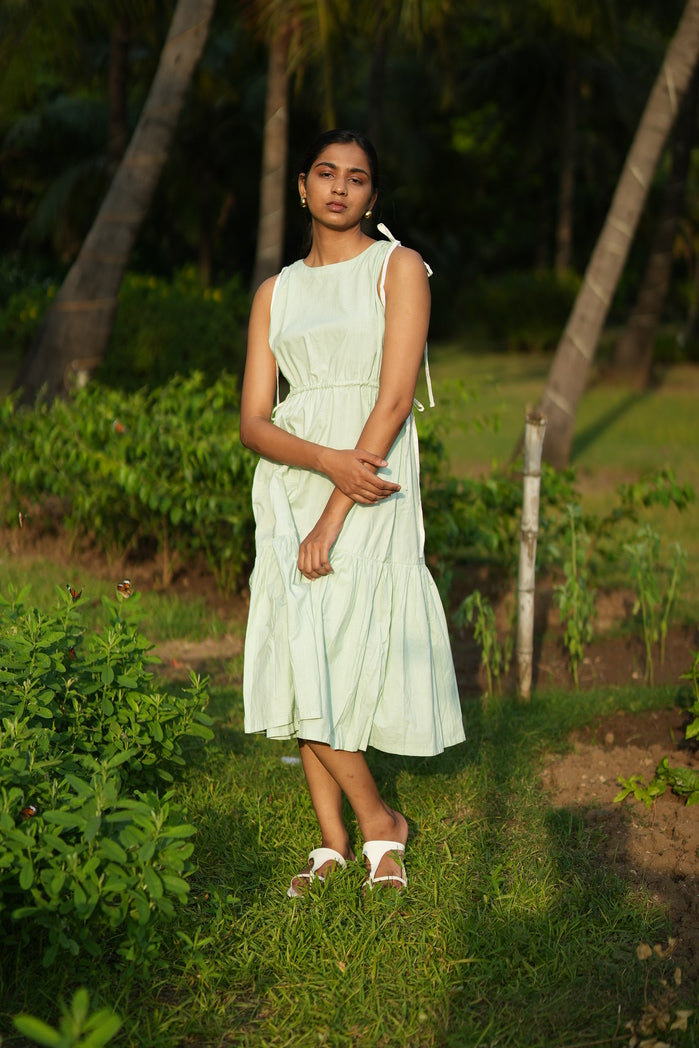 Camille - Pastel Mint Green Cotton Poplin Tired Dress