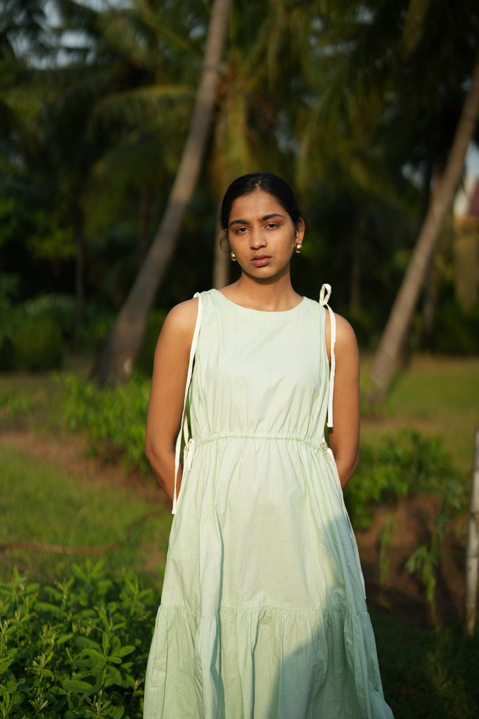Camille - Pastel Mint Green Cotton Poplin Tired Dress