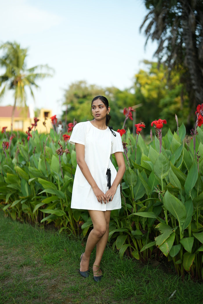 White Cotton Poplin Emily Bow Dress