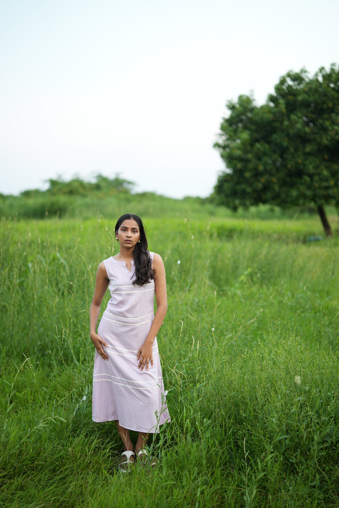 Zermatt - Lavender Cotton Poplin Striped Dress