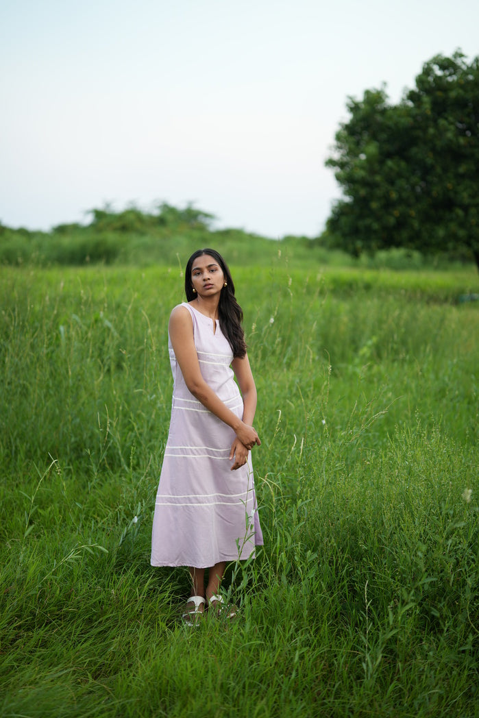 Zermatt - Lavender Cotton Poplin Striped Dress