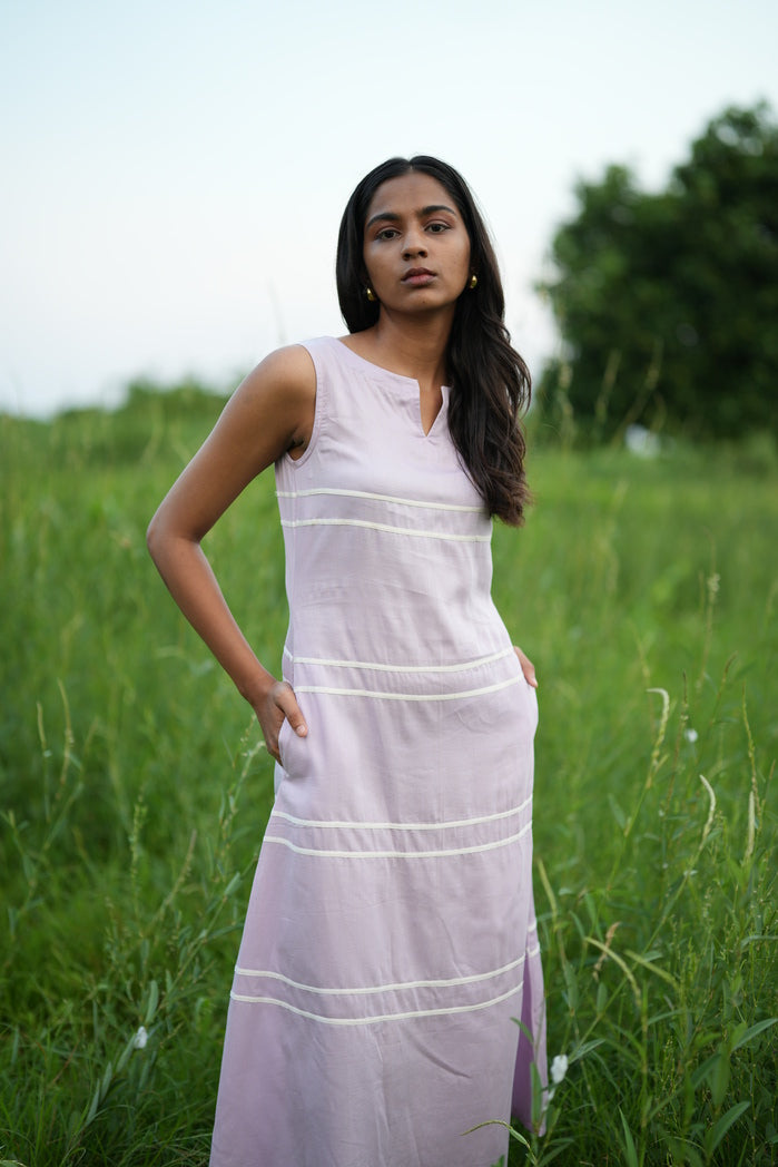 Zermatt - Lavender Cotton Poplin Striped Dress