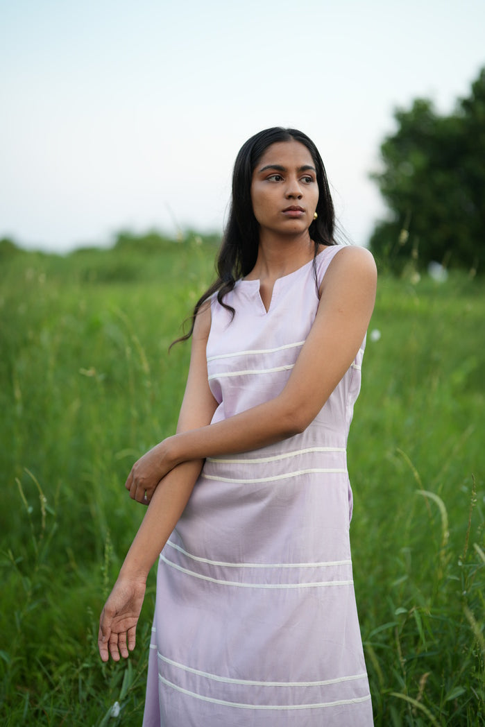 Zermatt - Lavender Cotton Poplin Striped Dress