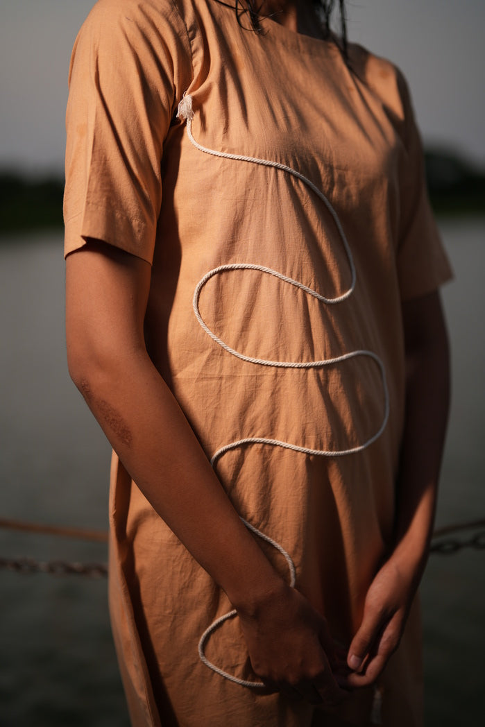 Kelo - Brown Cotton Poplin Rope Mini Dress