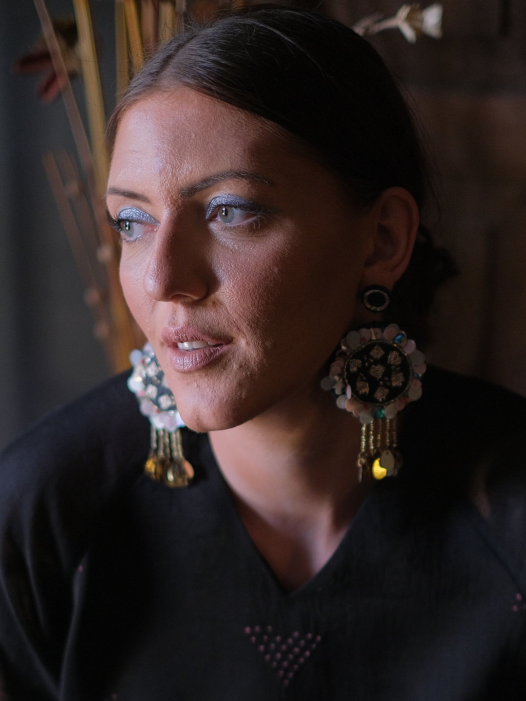 Chevy Circle 2 - Black Recycled Leather Earring