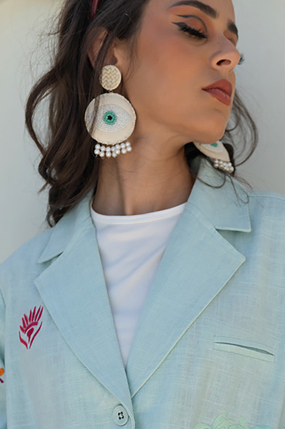 Nazar 6 - Cream Recycled Leather Earrings