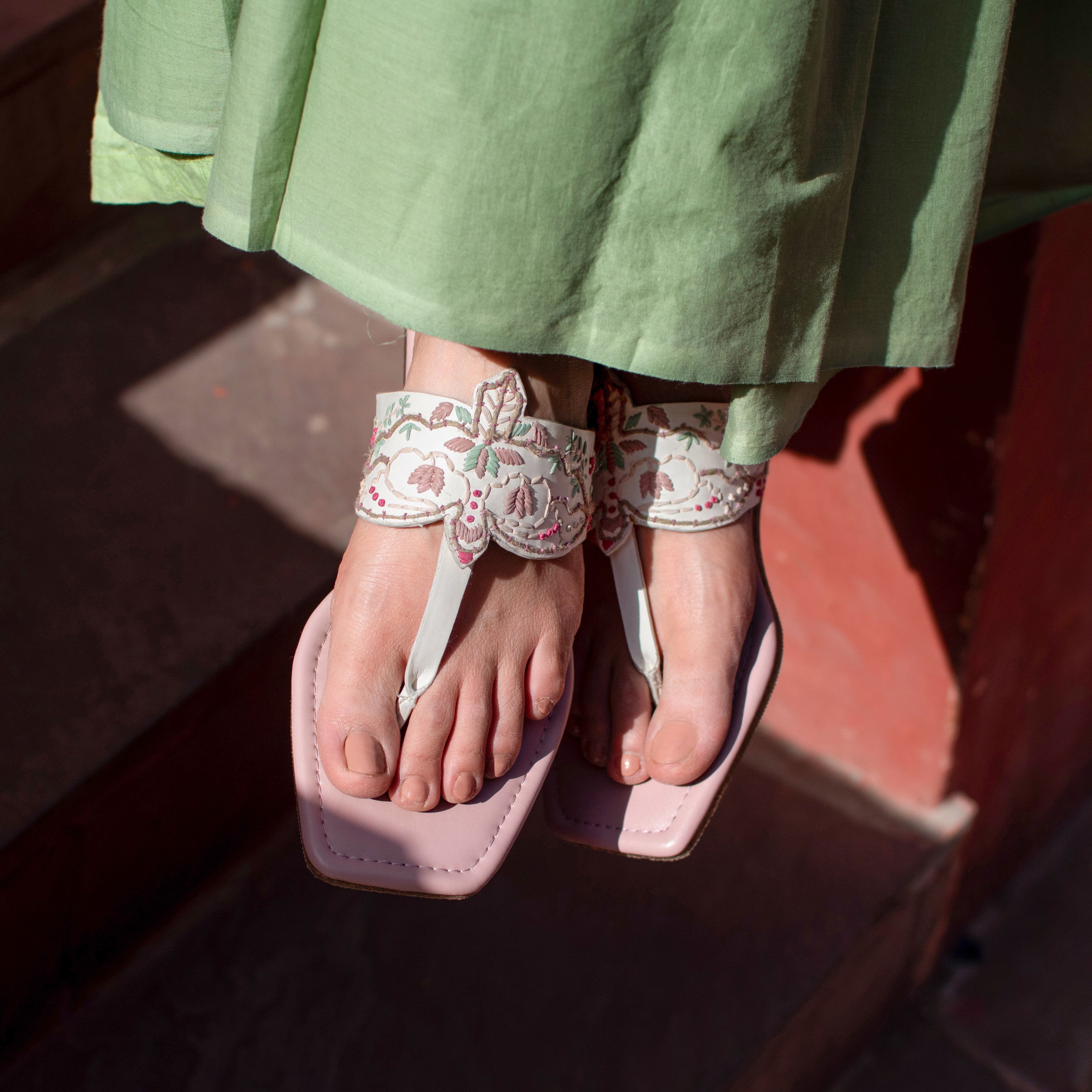 White & Pink Panchi Flats