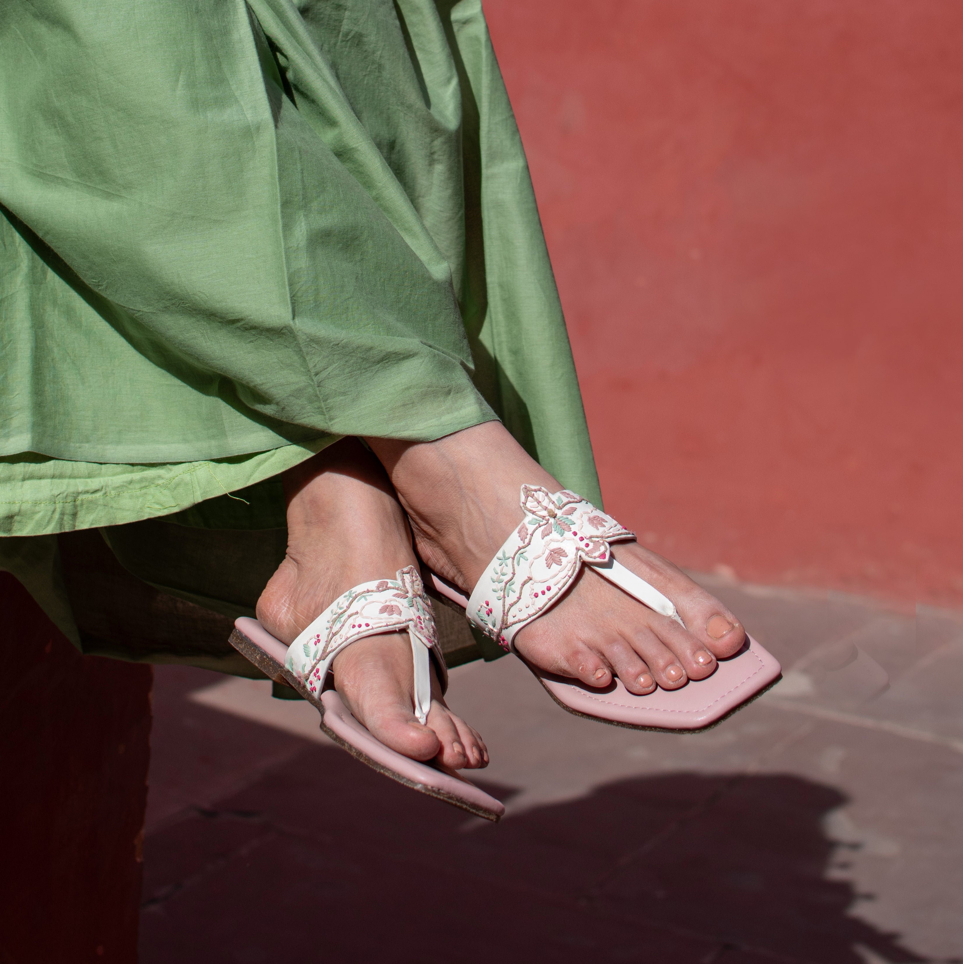 White & Pink Panchi Flats
