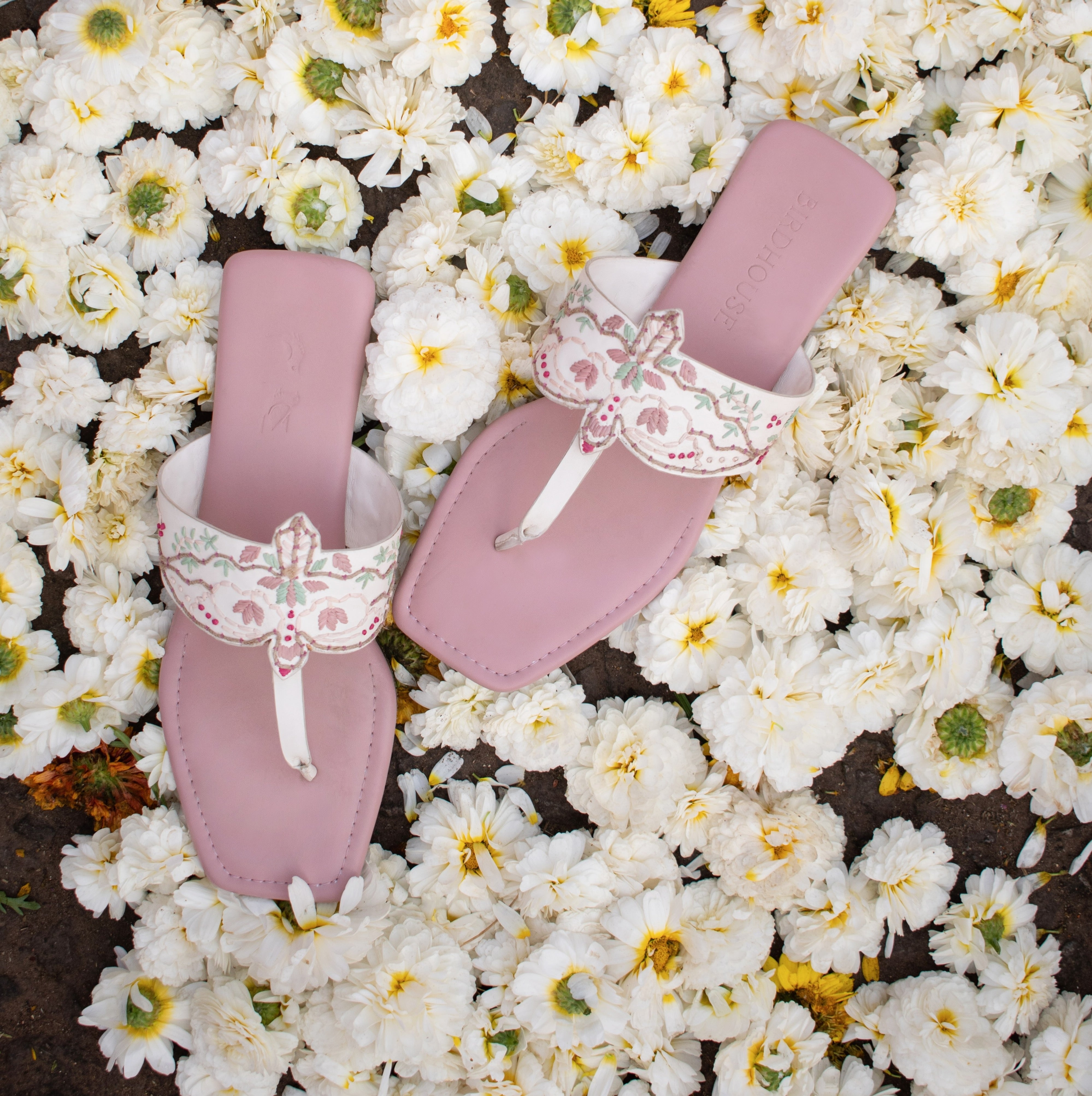 White & Pink Panchi Flats