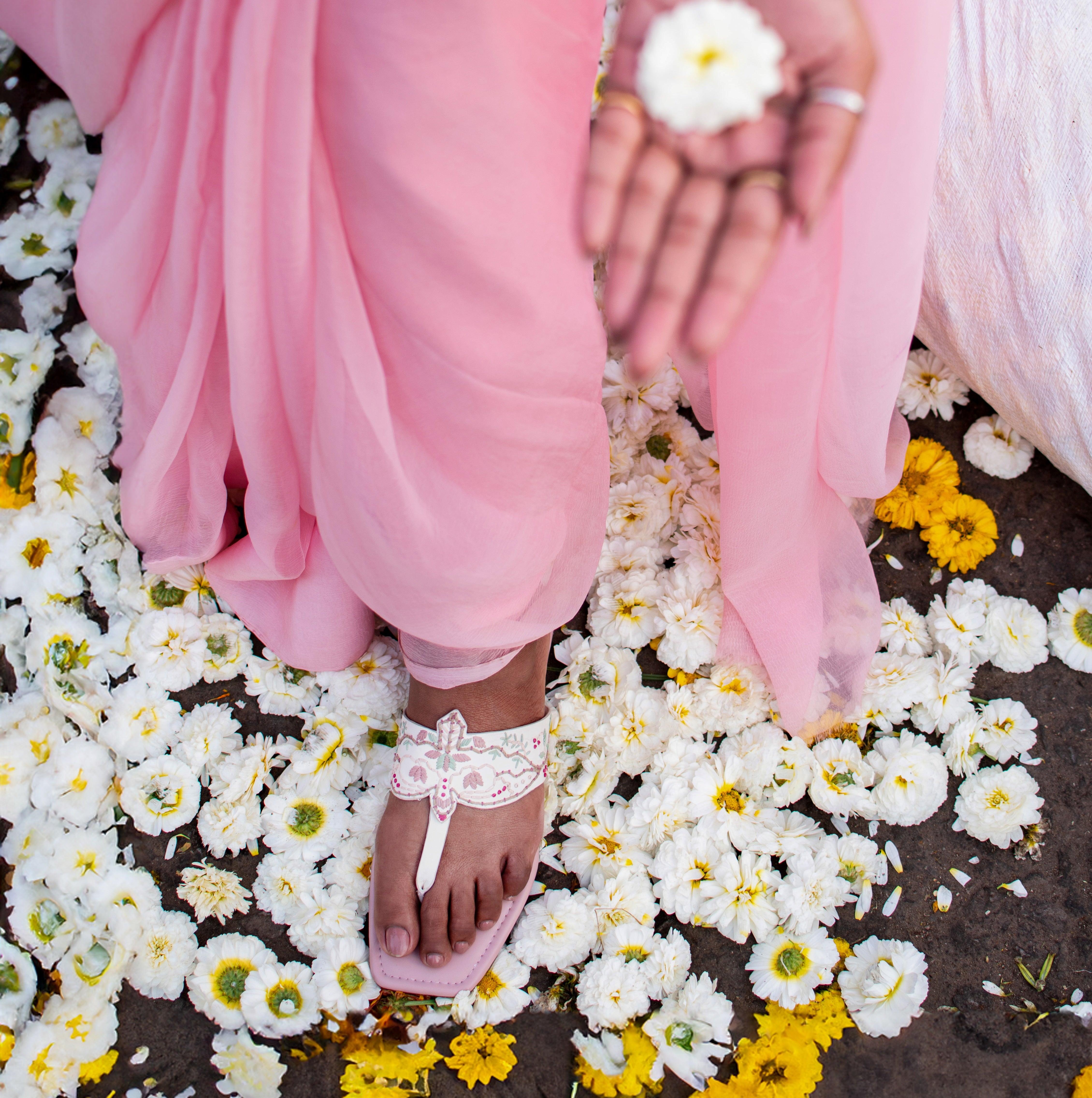 White & Pink Panchi Flats