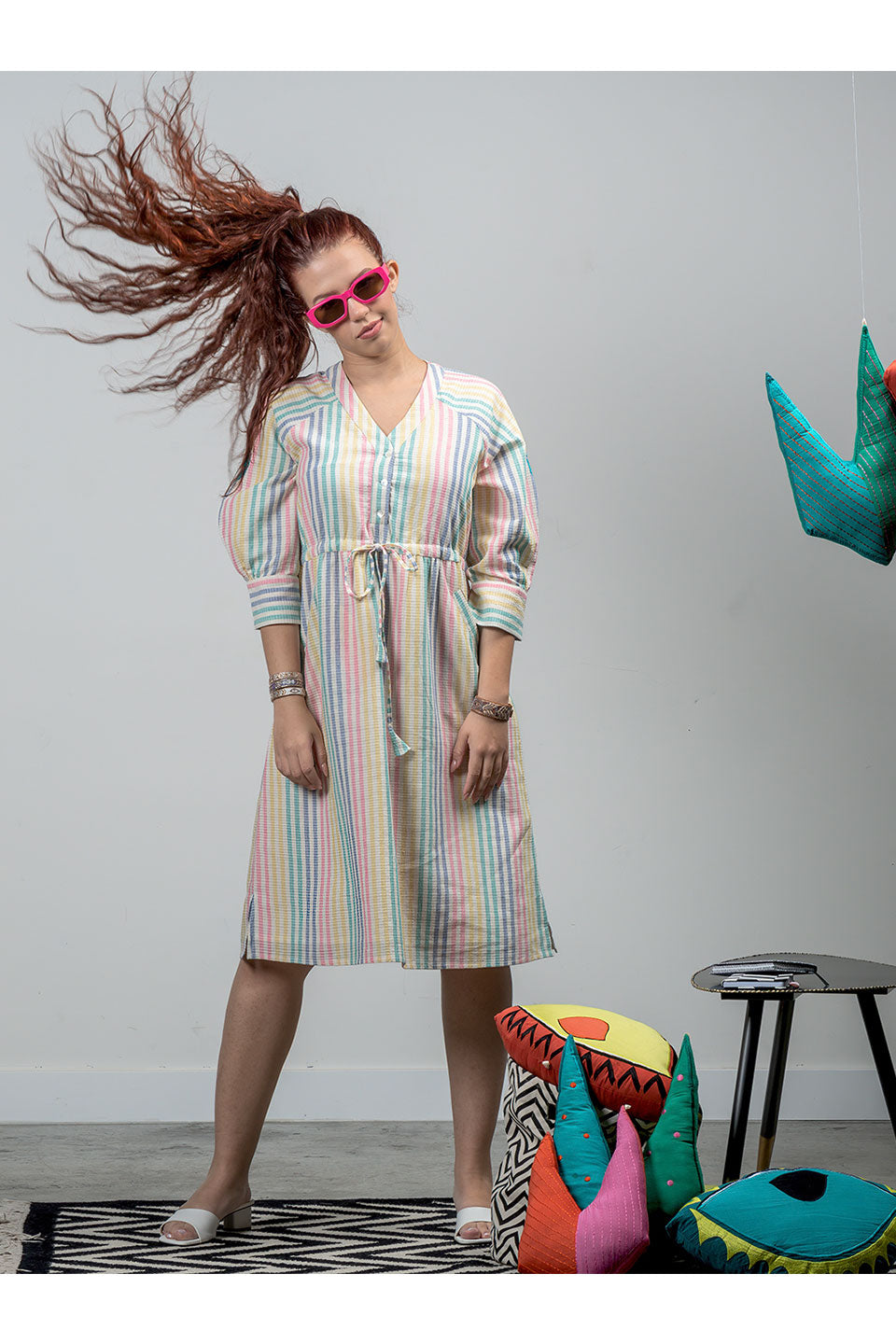 Daphne - Multicolour Handwoven Cotton Dress