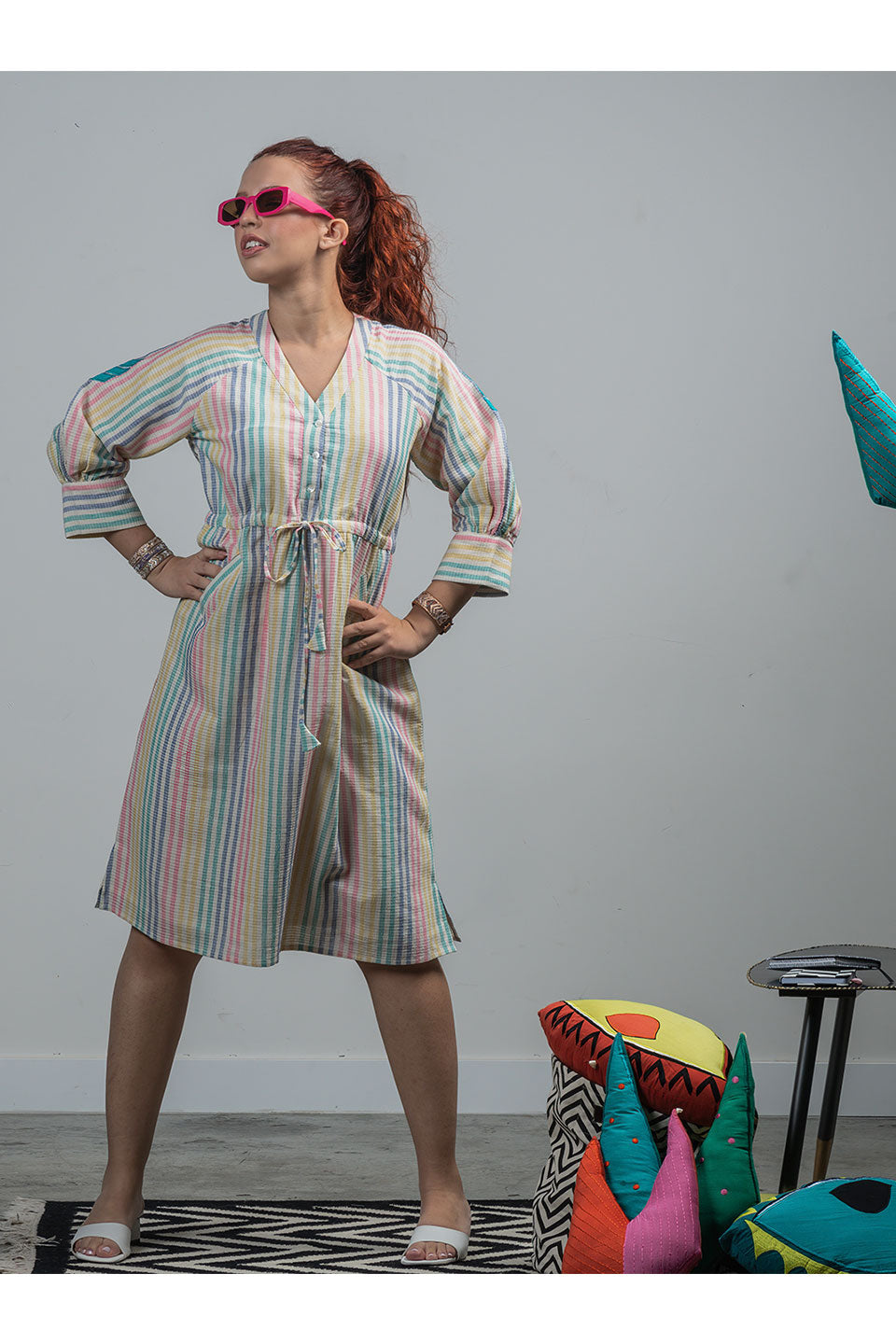 Daphne - Multicolour Handwoven Cotton Dress