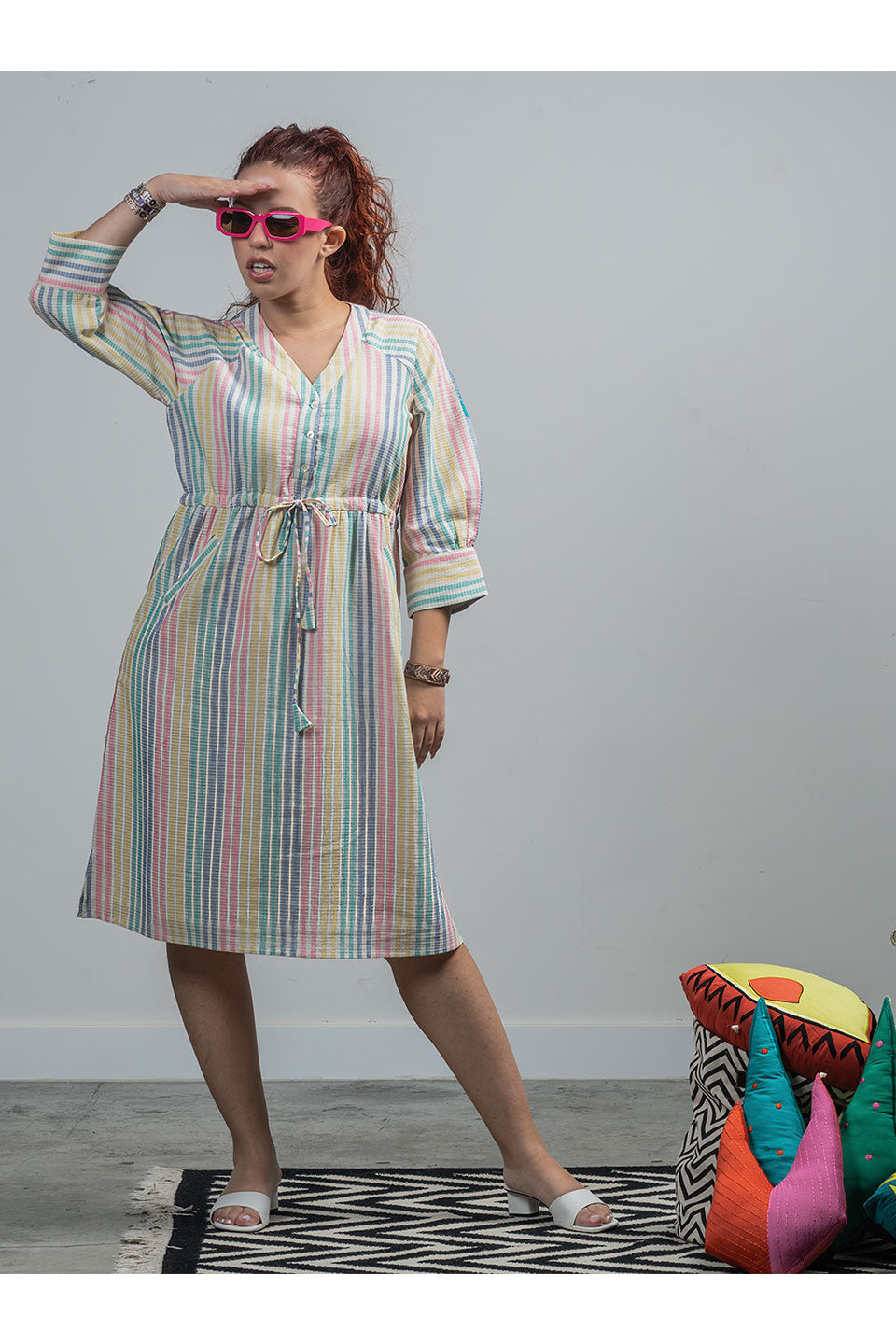 Daphne - Multicolour Handwoven Cotton Dress