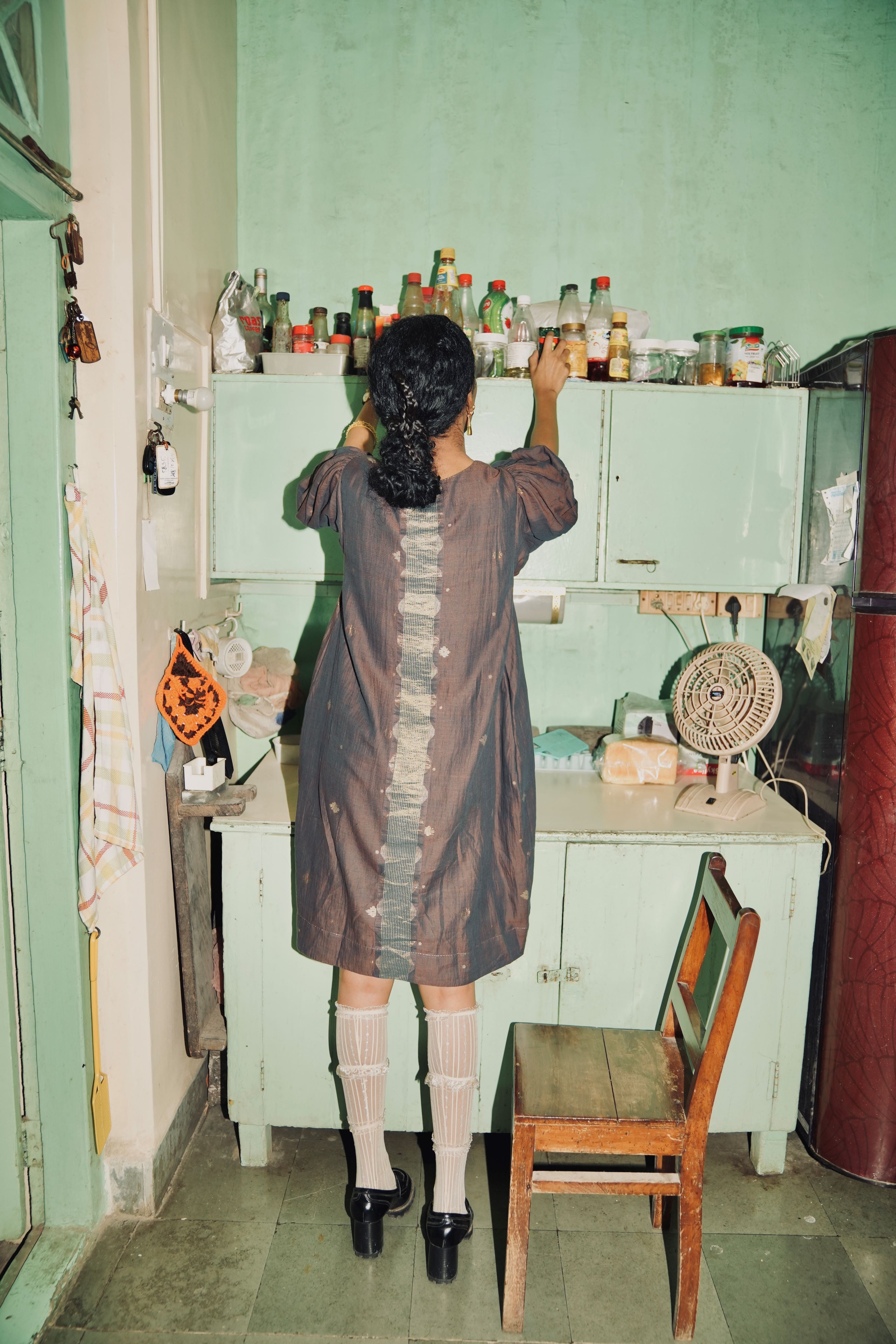 Papiya - Blue Handwoven Jamdani Yoke Dress