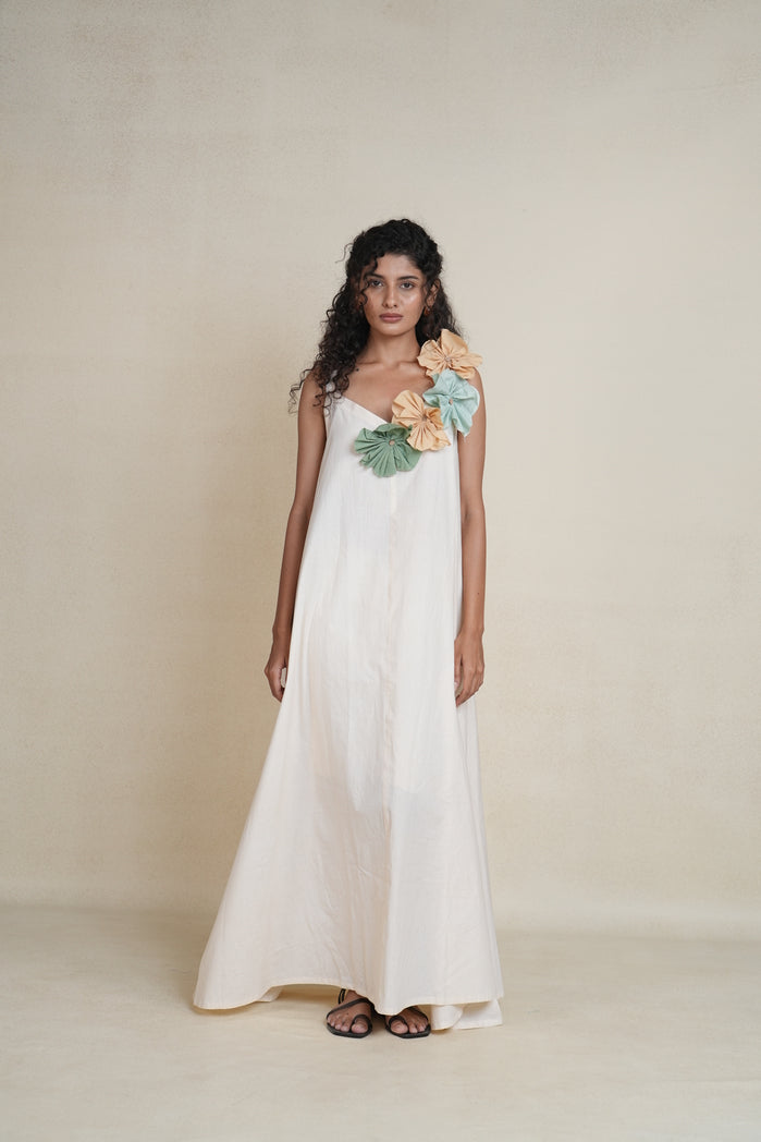 Off White Cotton Poplin Saga Dress