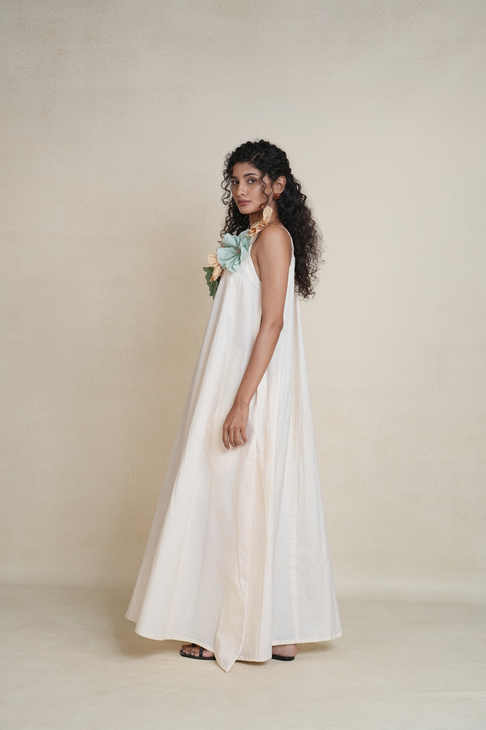 Off White Cotton Poplin Saga Dress