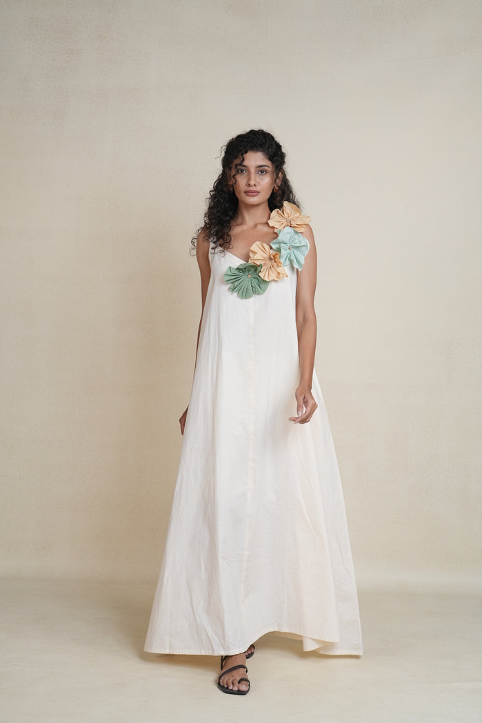 Off White Cotton Poplin Saga Dress