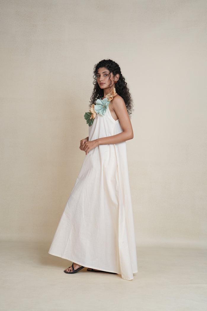 Off White Cotton Poplin Saga Dress