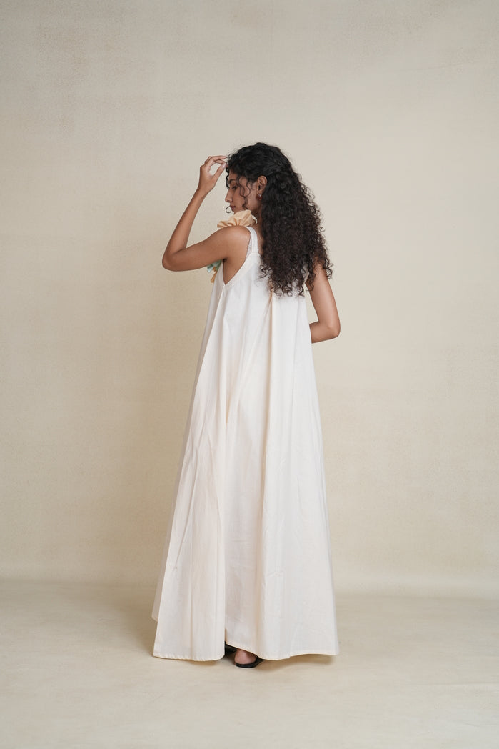 Off White Cotton Poplin Saga Dress