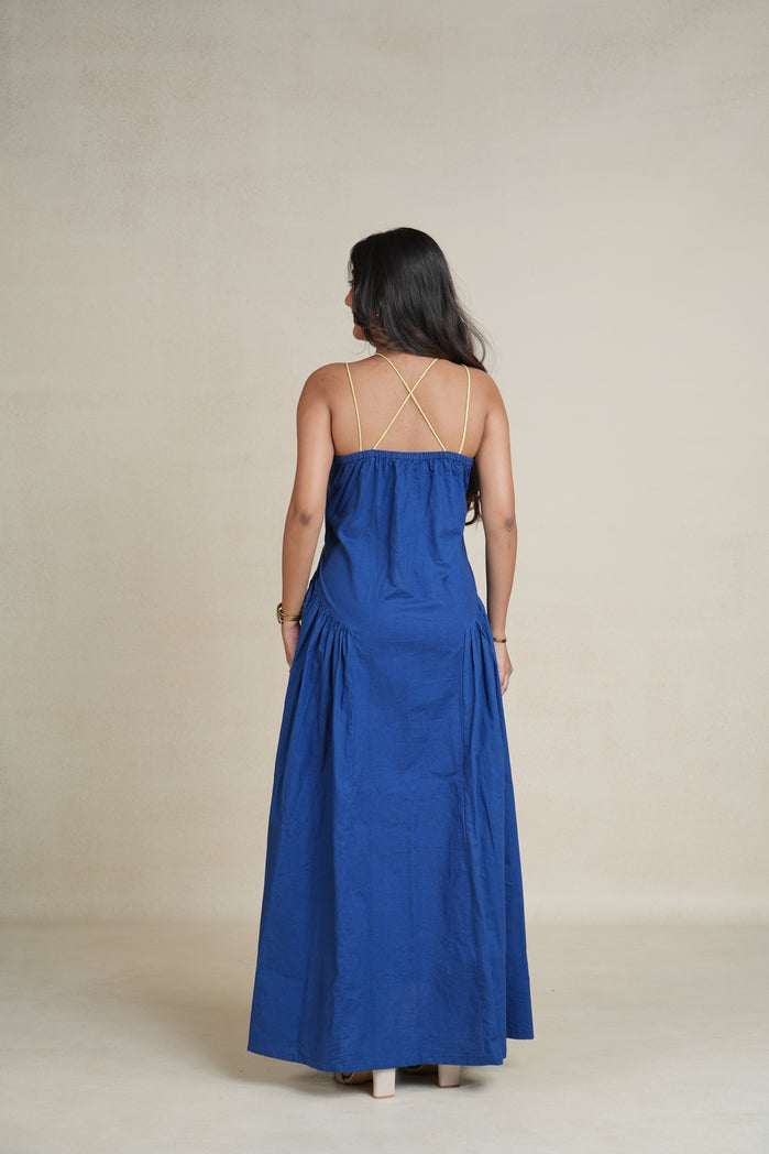 Navy Blue and Yellow Cotton Poplin Rio Dress