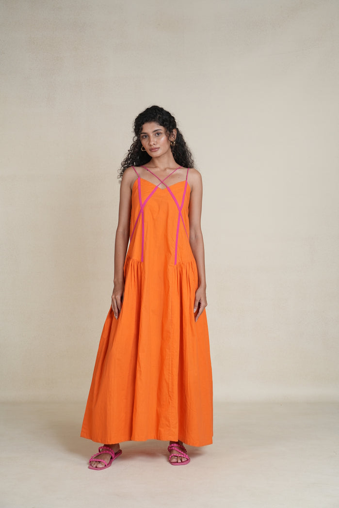 Orange and Pink Cotton Poplin Durban Dress