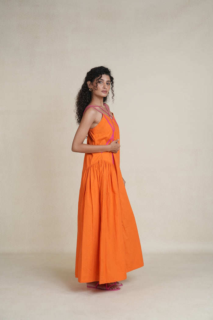 Orange and Pink Cotton Poplin Durban Dress