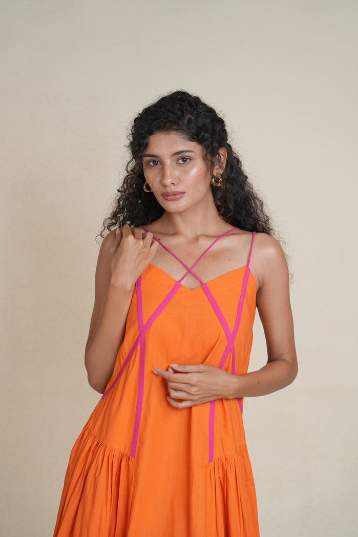 Orange and Pink Cotton Poplin Durban Dress