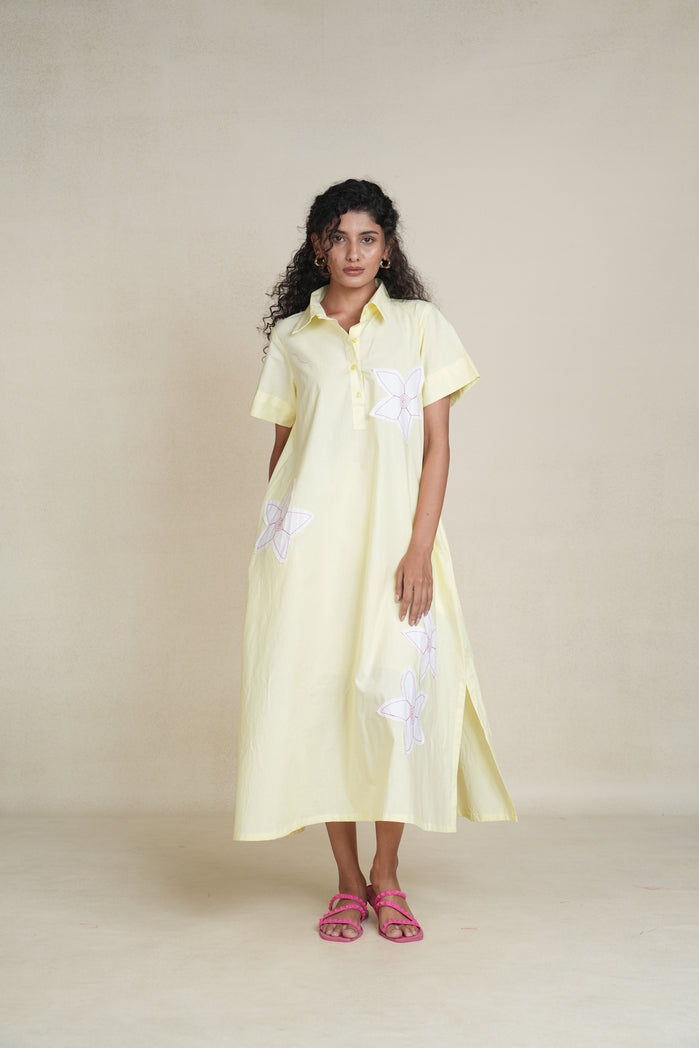 Butter Yellow and White Cotton Poplin Blossom Dress