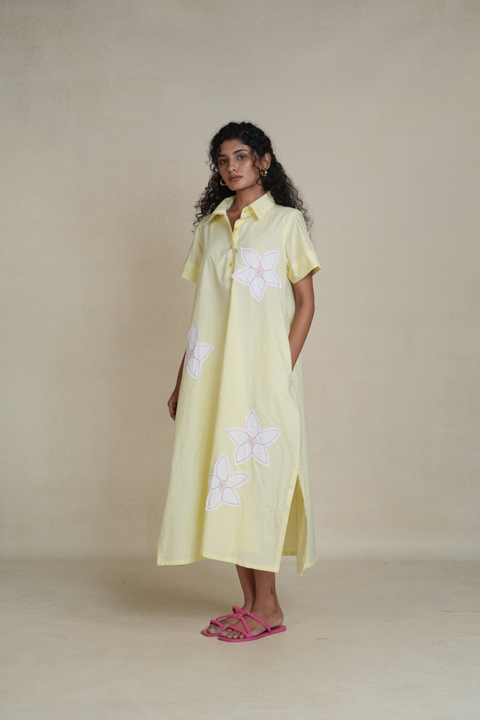 Butter Yellow and White Cotton Poplin Blossom Dress