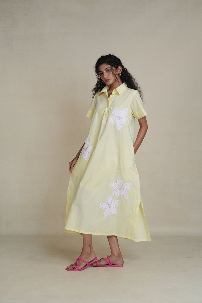 Butter Yellow and White Cotton Poplin Blossom Dress