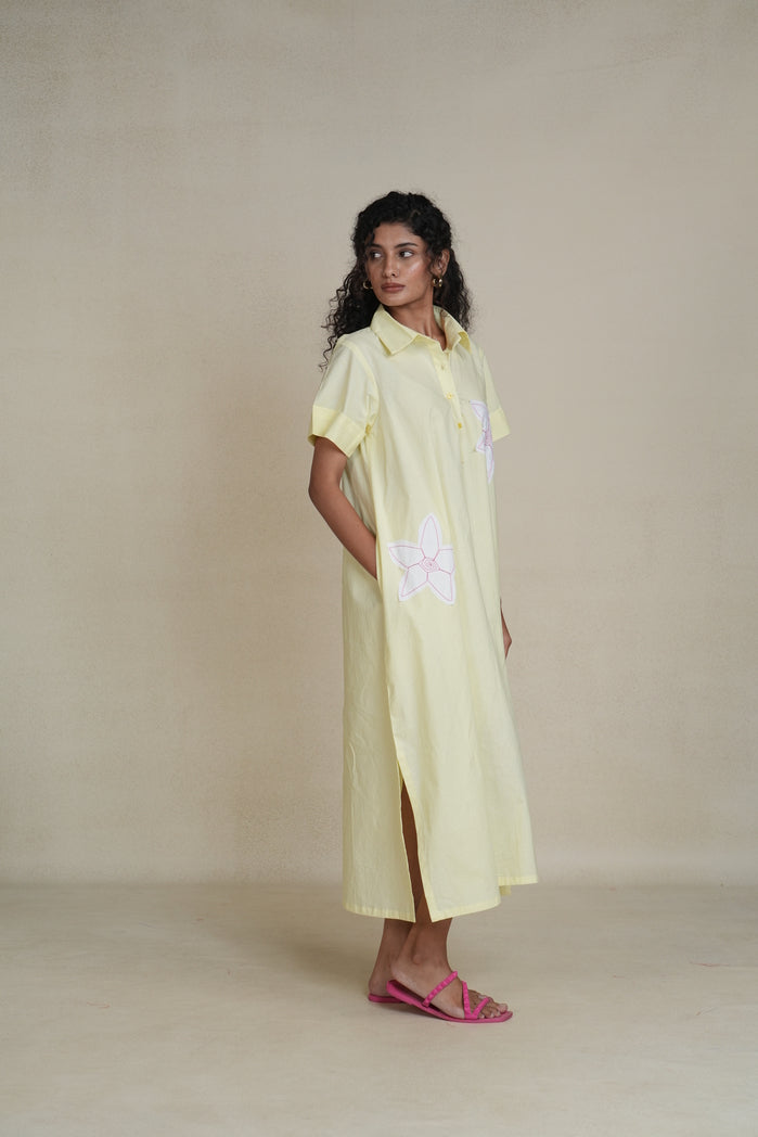 Butter Yellow and White Cotton Poplin Blossom Dress
