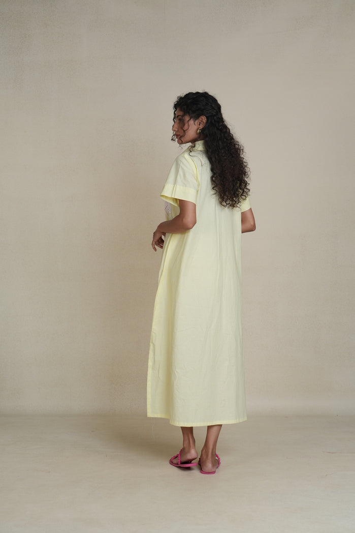 Butter Yellow and White Cotton Poplin Blossom Dress