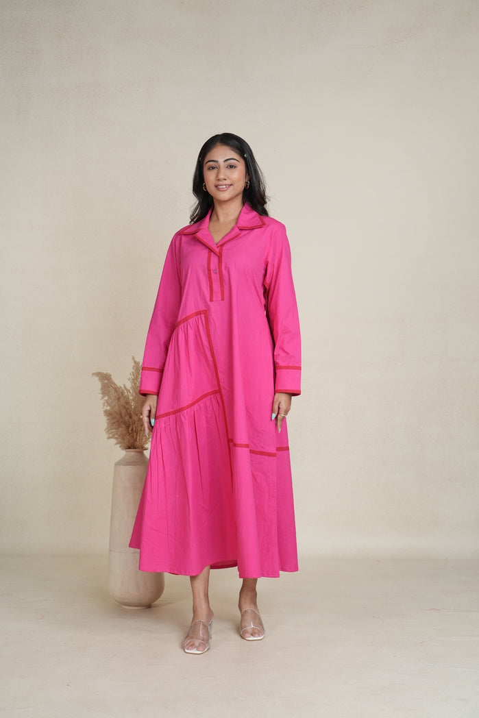Pink and Red Cotton Poplin Eve Dress