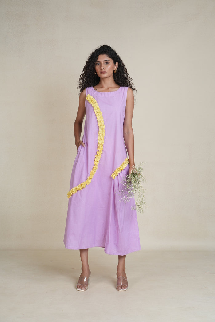 Lavender and Yellow Cotton Poplin Elista Dress