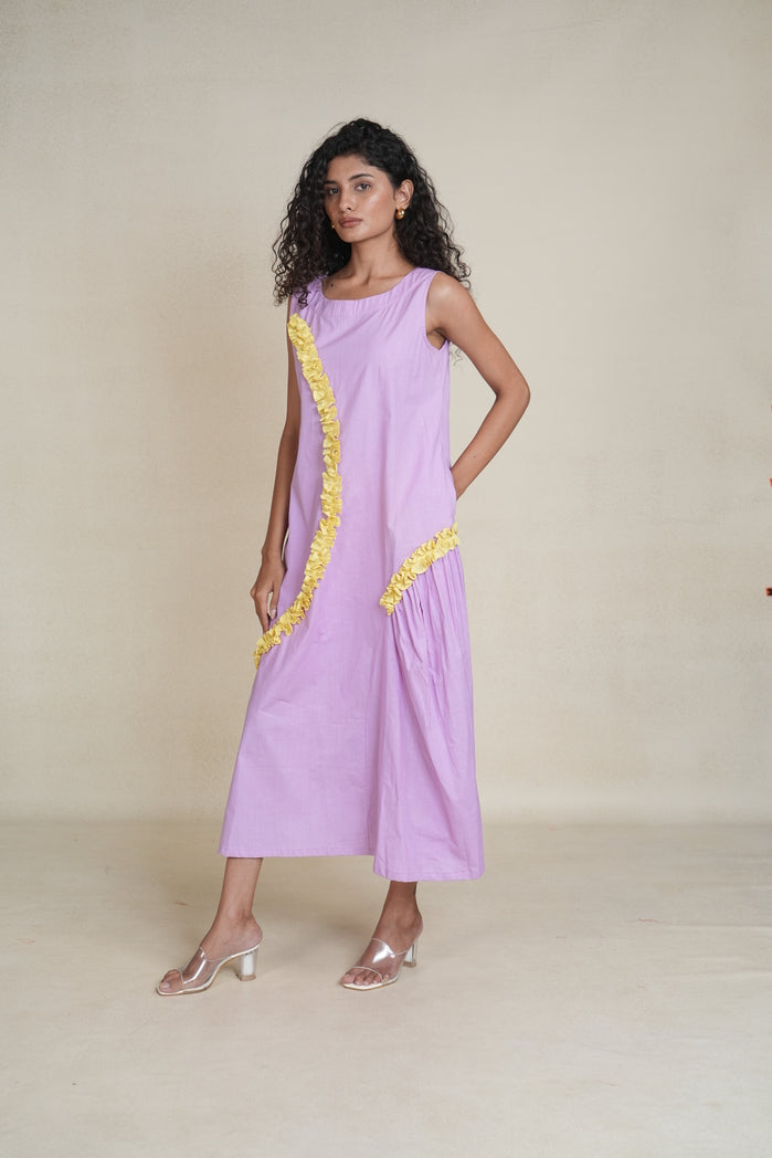 Lavender and Yellow Cotton Poplin Elista Dress