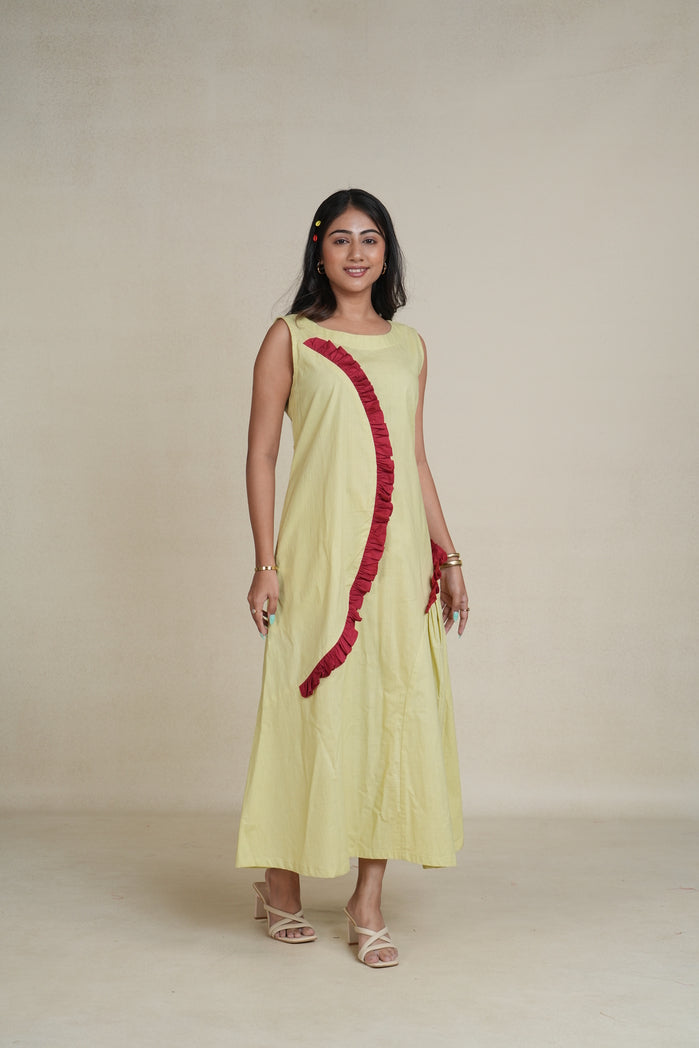 Lemon Yellow and Red Cotton Poplin Miass Dress