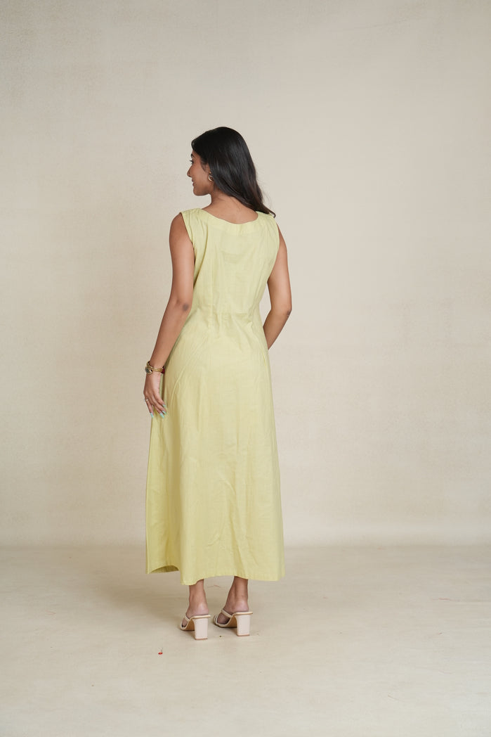 Lemon Yellow and Red Cotton Poplin Miass Dress