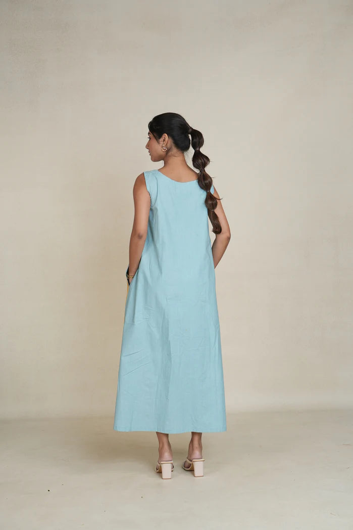Teal and Mustard Cotton Poplin Sula Dress