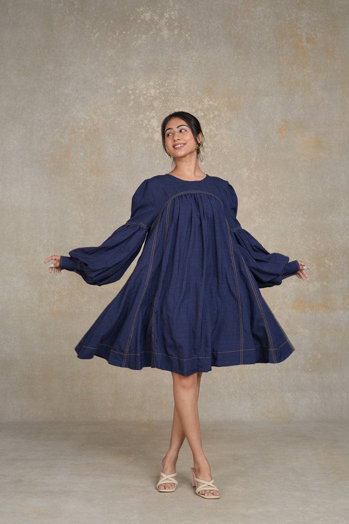 Navy Blue Cotton Poplin Vini Dress