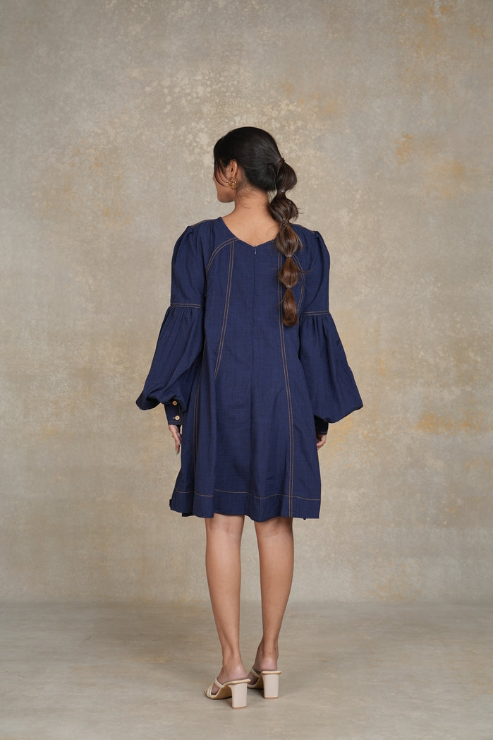 Navy Blue Cotton Poplin Vini Dress