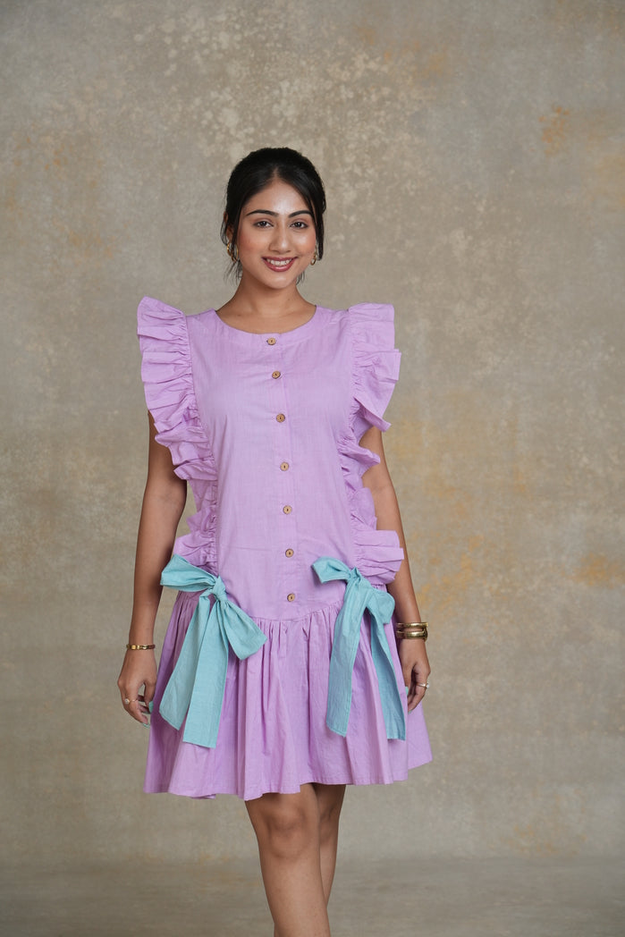 Lavender and Teal Cotton Poplin Zuri Dress