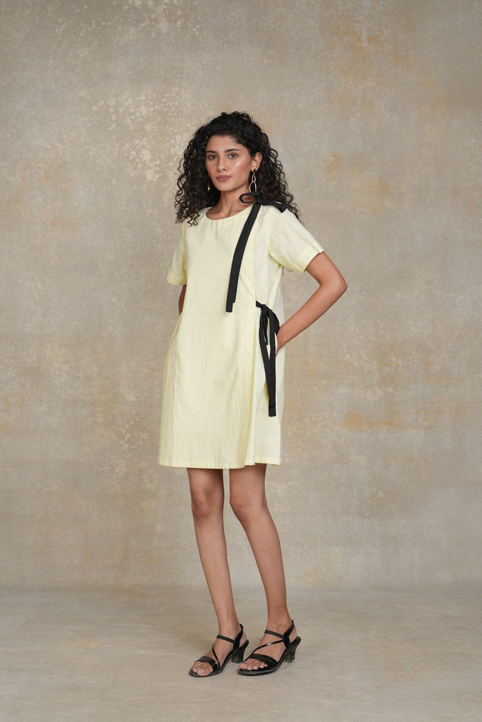 Butter Yellow Cotton Poplin Jenn Bow Dress