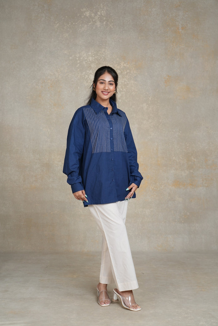 Navy Blue and Off White Cotton Poplin Alanya Set
